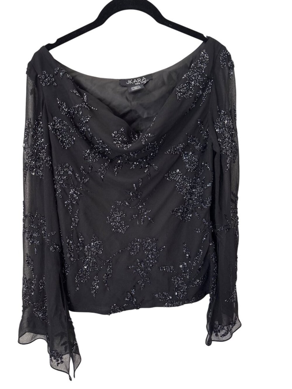Vintage 90s Jkara Blouse Size Small Mesh Beaded Embellished Retro Whimsigoth